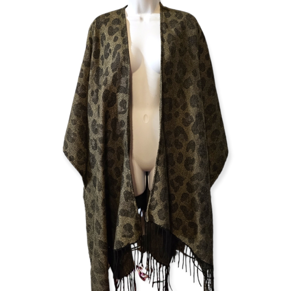 Woolrich Leopard Print Fringed Shawl